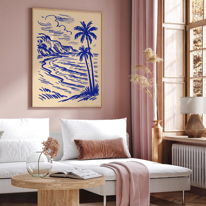 Tropical Palm Coast Line Art Print 2026