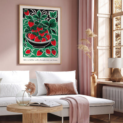 Strawberry Poster - Kitchen Retro Art