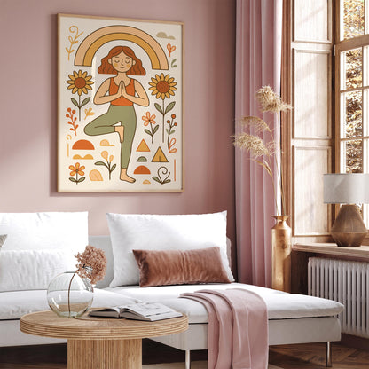 Girl in Yoga Pose Poster - Boho Yoga Studio Wall Art Print