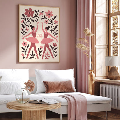 Pink Ballerina Poster - Girls Room Ballet Wall Art Decor