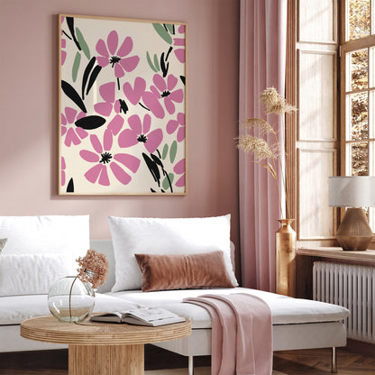 Pink Flowers Living Room Wall Decor