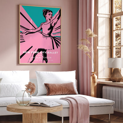 Pink Retro Ballet Poster in Pop Art Style