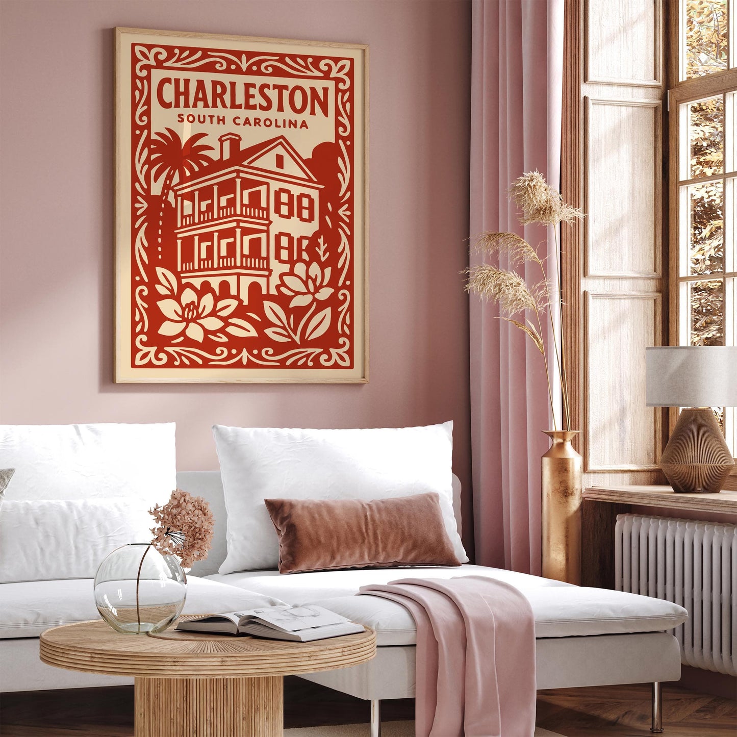 Charleston South Carolina Poster - Red Cityscape Travel Art