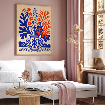Blue and Red Coral Reefs Botanical Bouquet Print