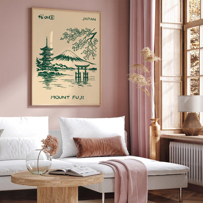 Mount Fuji Japan Green Landscape Poster