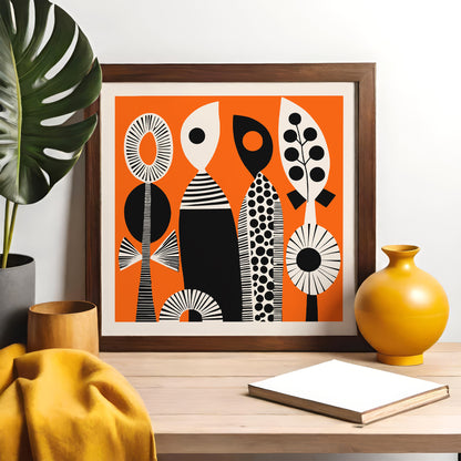 Cubism Abstract Shapes Orange Art Print