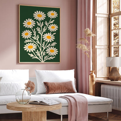 Retro Daisy Poster – Green Floral Wall Art