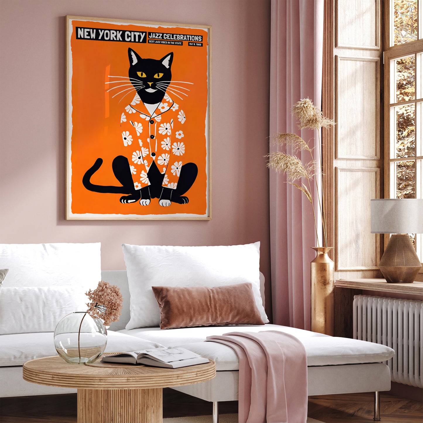 Jazz Celebrations with Cute Cat Orange Wall Art