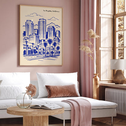 Los Angeles California Poster - Blue Cityscape Wall Art Print