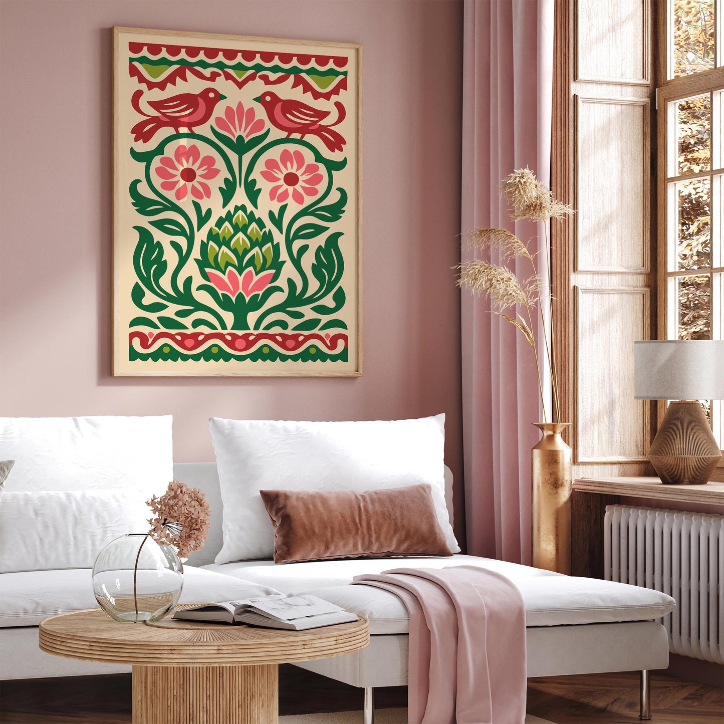 Talavera Artichoke & Birds Poster – Mexican Folk Art
