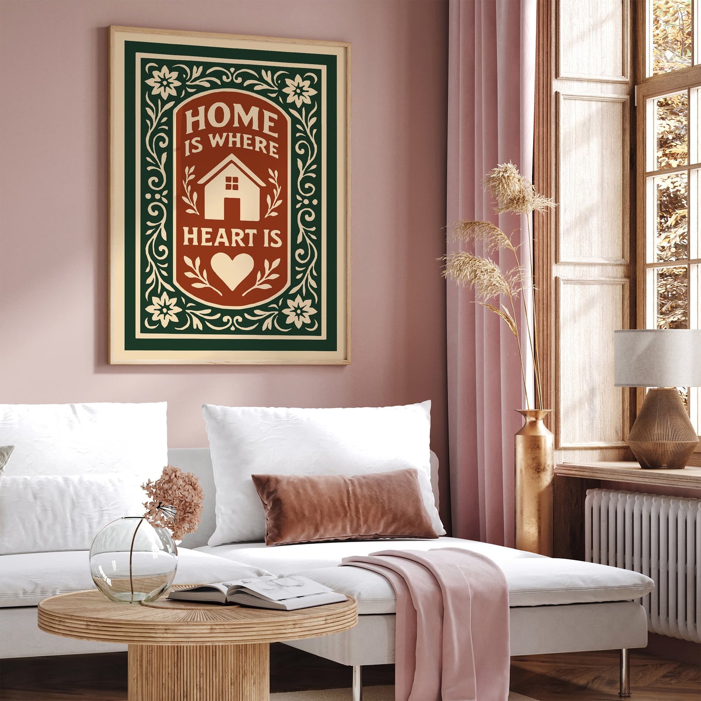 Home is Where Heart Is Poster - Cozy Wall Art Decor in Rococo Style