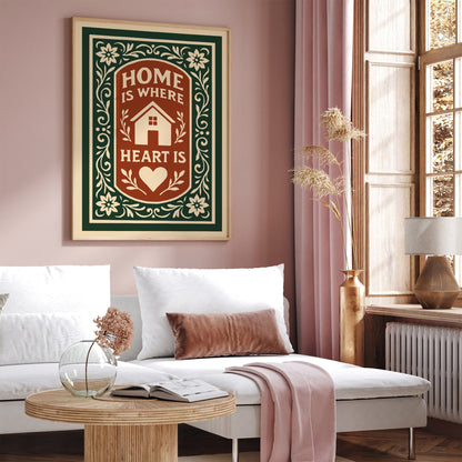 Home is Where Heart Is Poster - Cozy Wall Art Decor in Rococo Style
