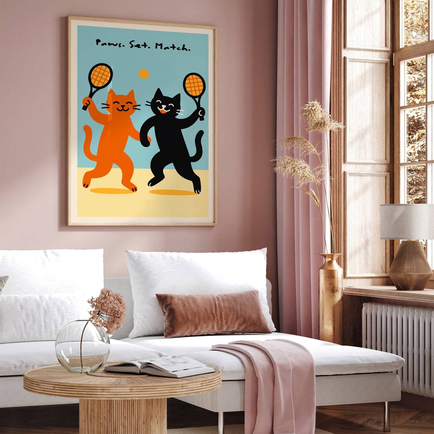 Paws. Set. Match. Funny Cats Playin Tennis Poster