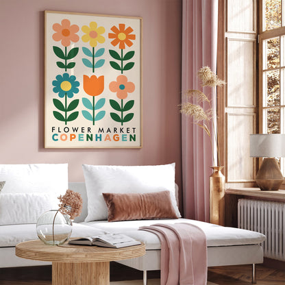 Copenhagen Flower Market Poster - Retro Botanical Wall Art