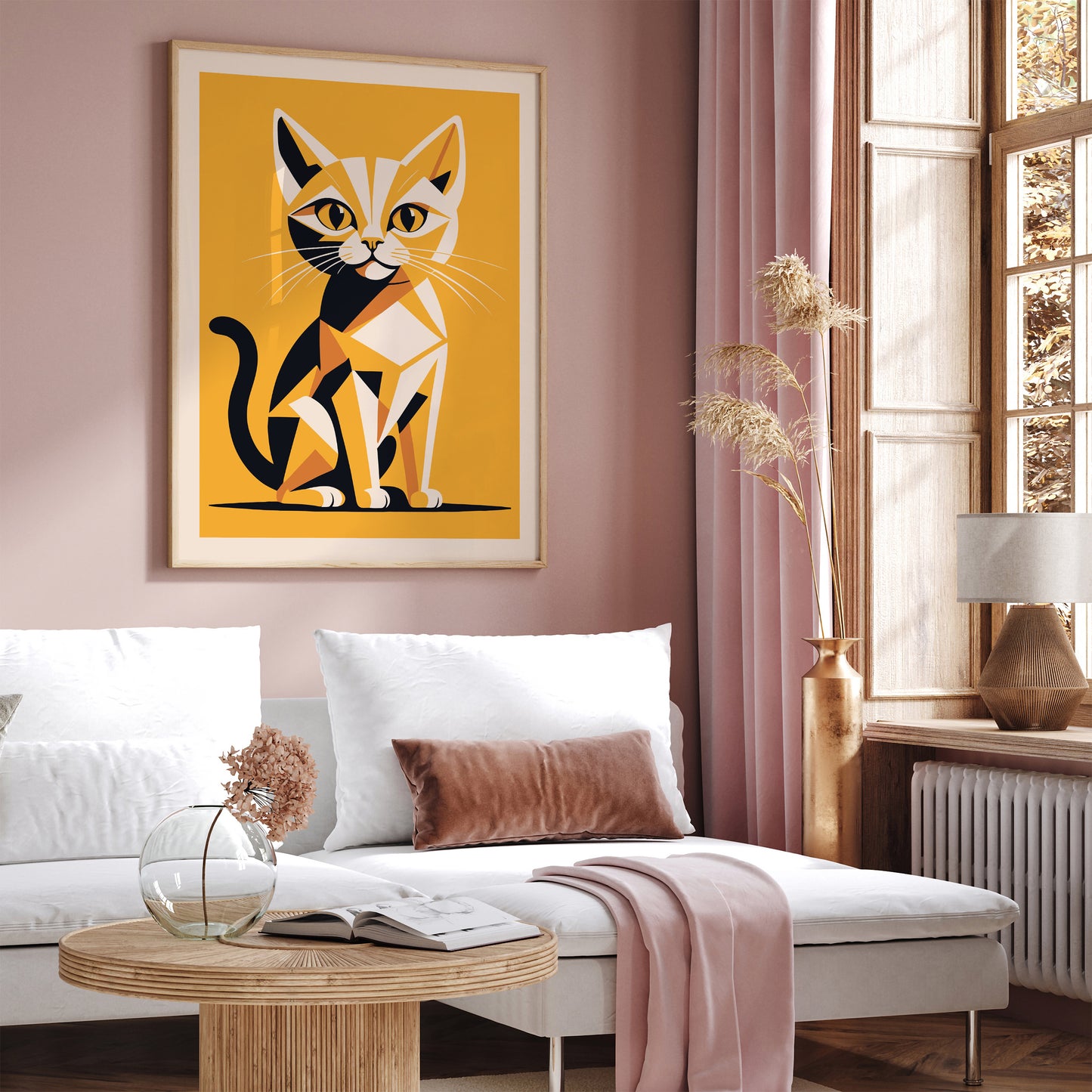 Geometric Kitten Cute Yellow Cat Poster