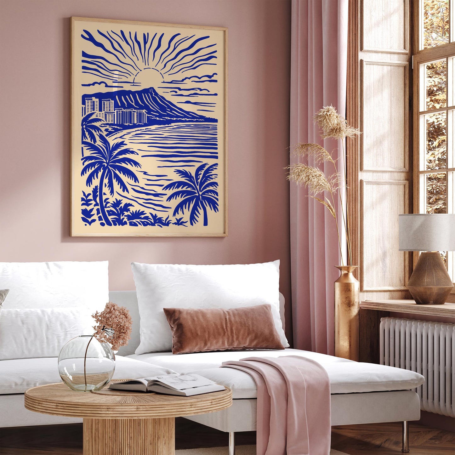 Honolulu Blue Tropical Landscape Poster
