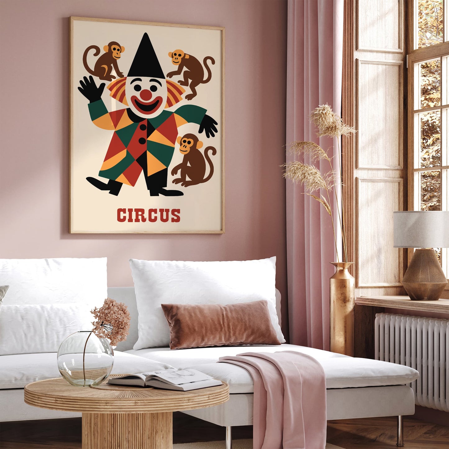 Circus Poster Funny Clown with Monkeys Art Print
