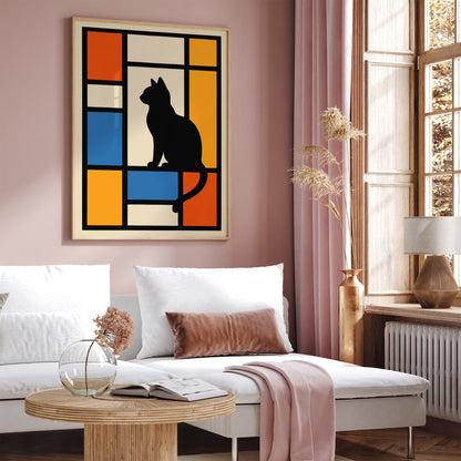 Bauhaus Cat Print Geometric Mondrian Art Print