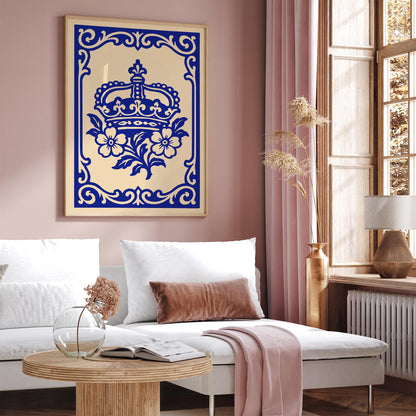 Royal Blue Rococo Floral Crown Art Poster