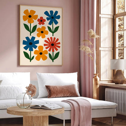 Retro Colorful Cut Outs Flowers Print