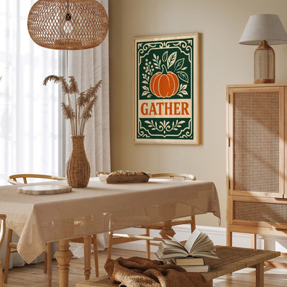 Gather Quote Art Print - Pumpkin Poster in Rococo Style