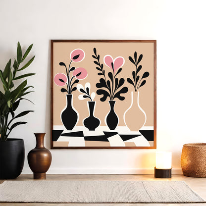 Beige Modern Flowers Art Print