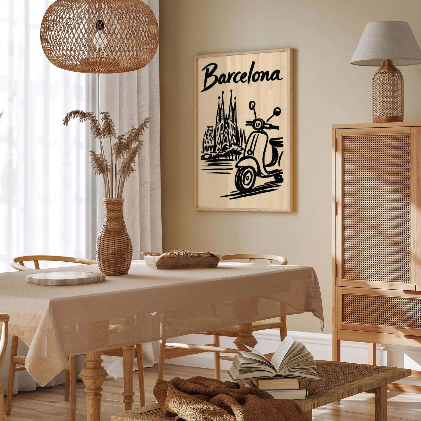 Barcelona Black Ink Style Travel Poster