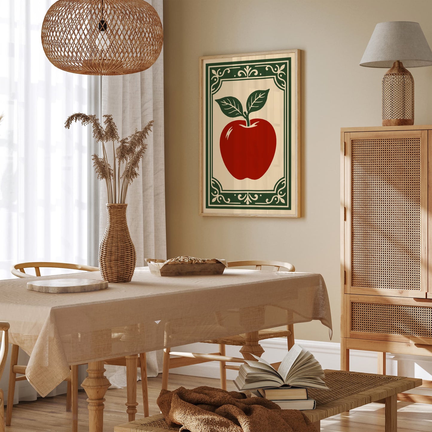 Red Apple Poster - Rococo Style Kitchen Wall Decor