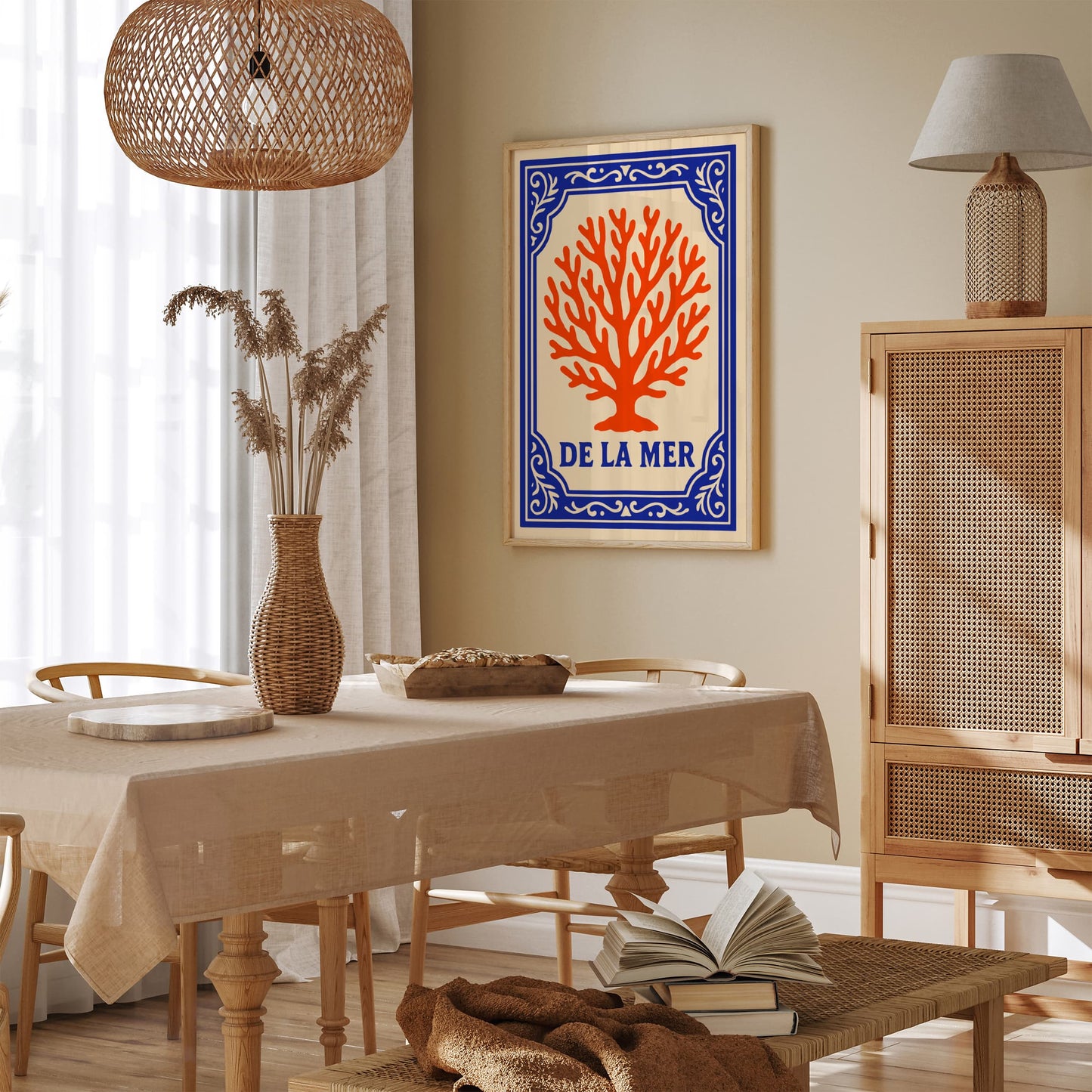 De La Mer Poster - Blue & Coral Orange Nautical Art Print