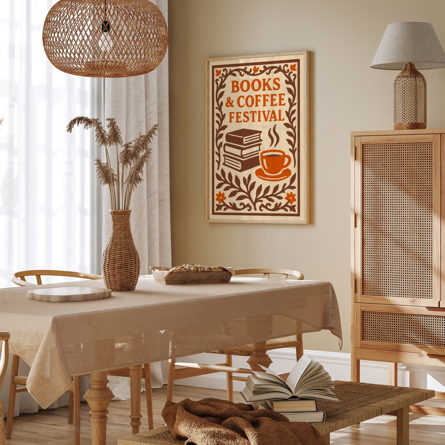 Books & Coffee Festival Poster - Elegant Wall Art for Kitchen