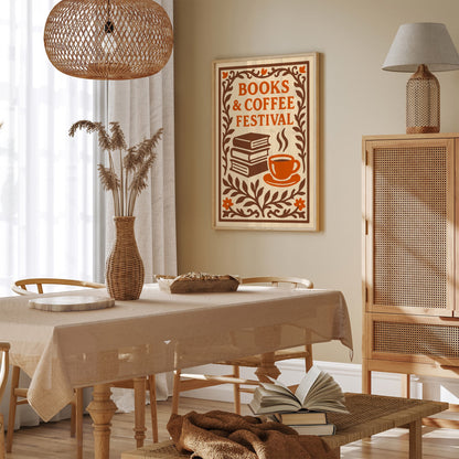 Books & Coffee Festival Poster - Elegant Wall Art for Kitchen