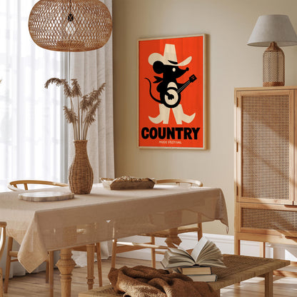 Little Mouse Country Musician Poster - Retro Mancave Wall Decor