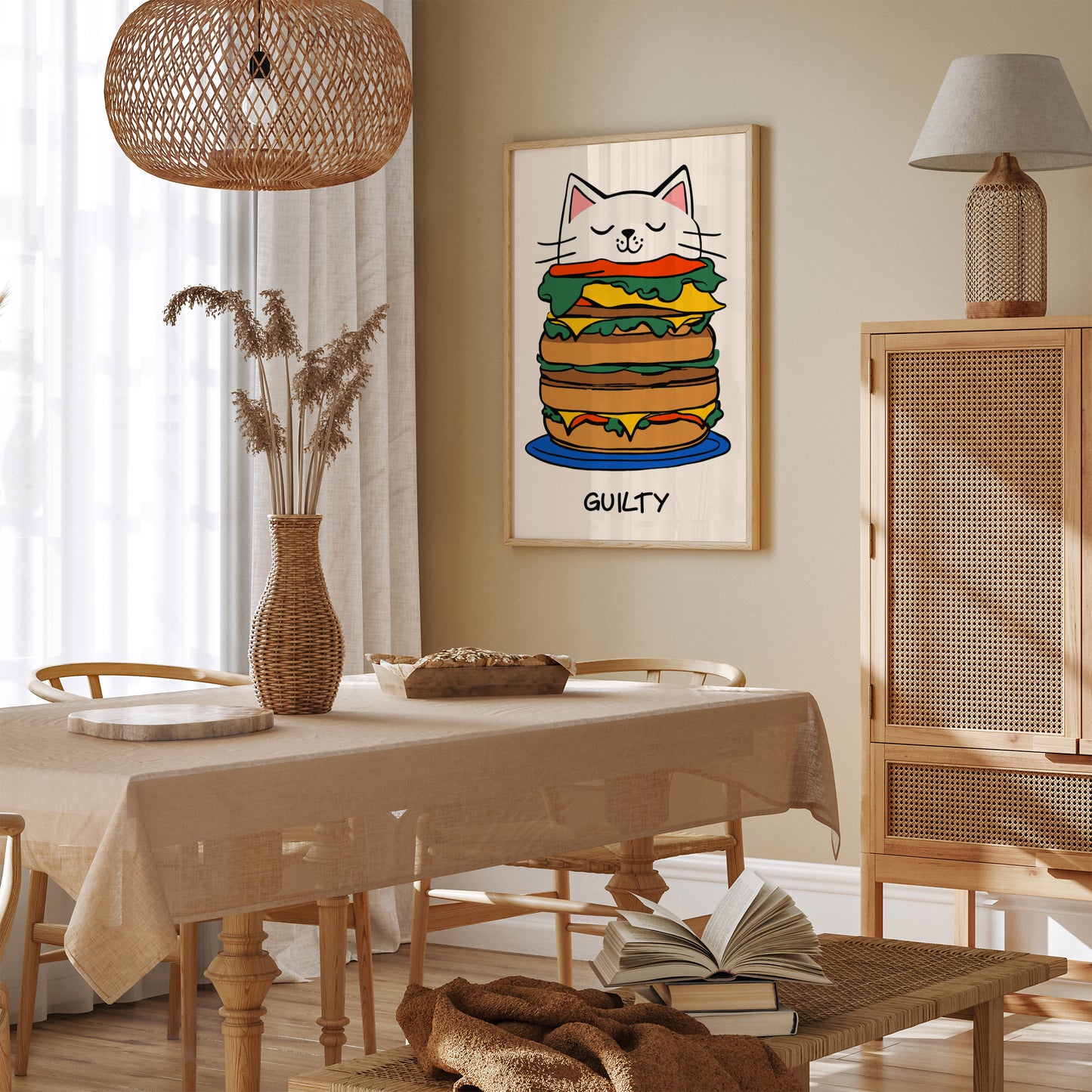 Guilty - Funny Cat Hamburger Art Print