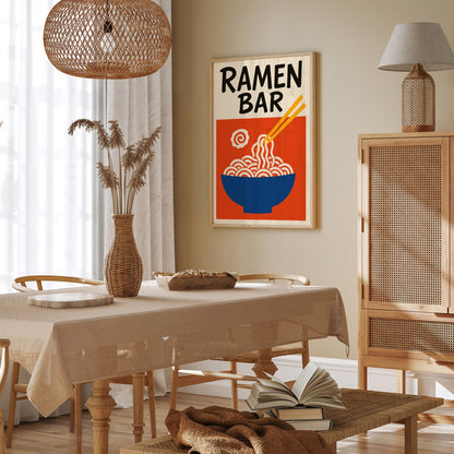 Ramen Bar Red Blue Modern Japanese Food Poster