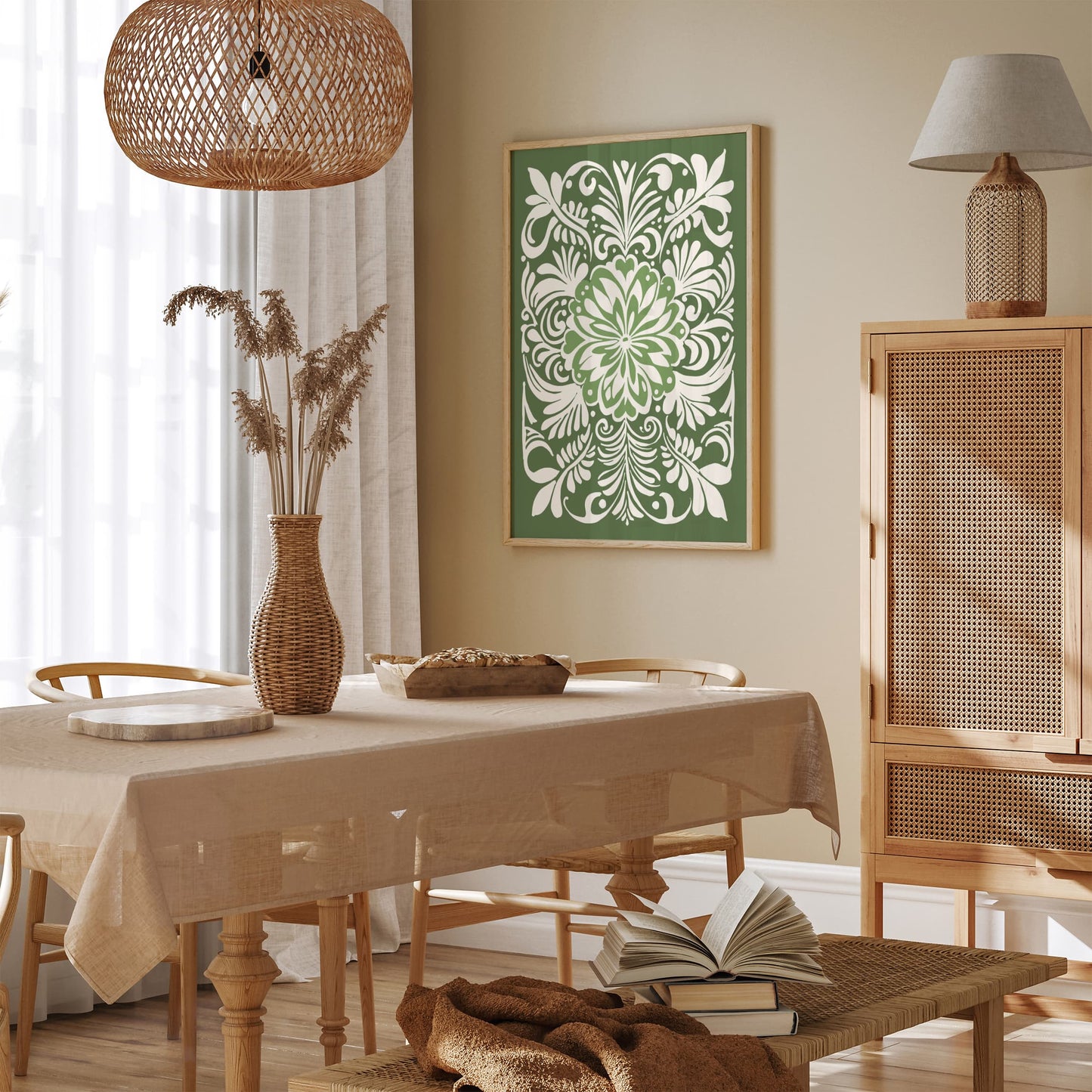 Rococo Botanical Print - Green Vintage Poster