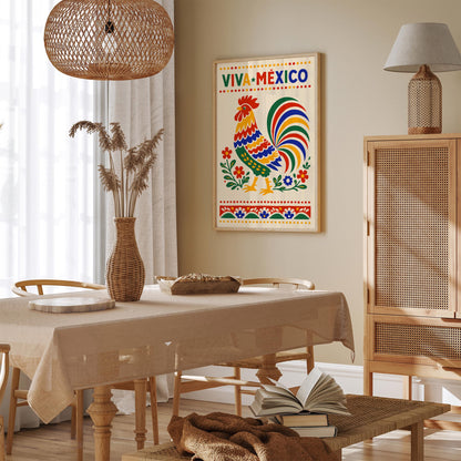 Mexican Rooster Poster – Colorful Folk Art Wall Print
