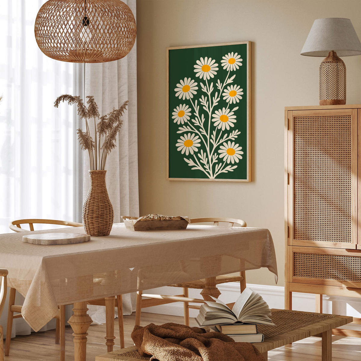 Retro Daisy Poster – Green Floral Wall Art