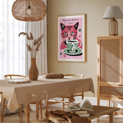 Perrfectly Brewed Cat Cafe Pink Poster