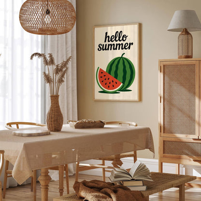 Hello Summer Poster - Watermelon Kitchen Art Print