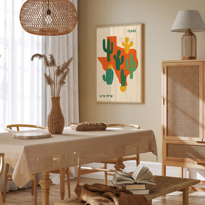 Texas Cactus Wall Art - Southwestern Desert Map Print