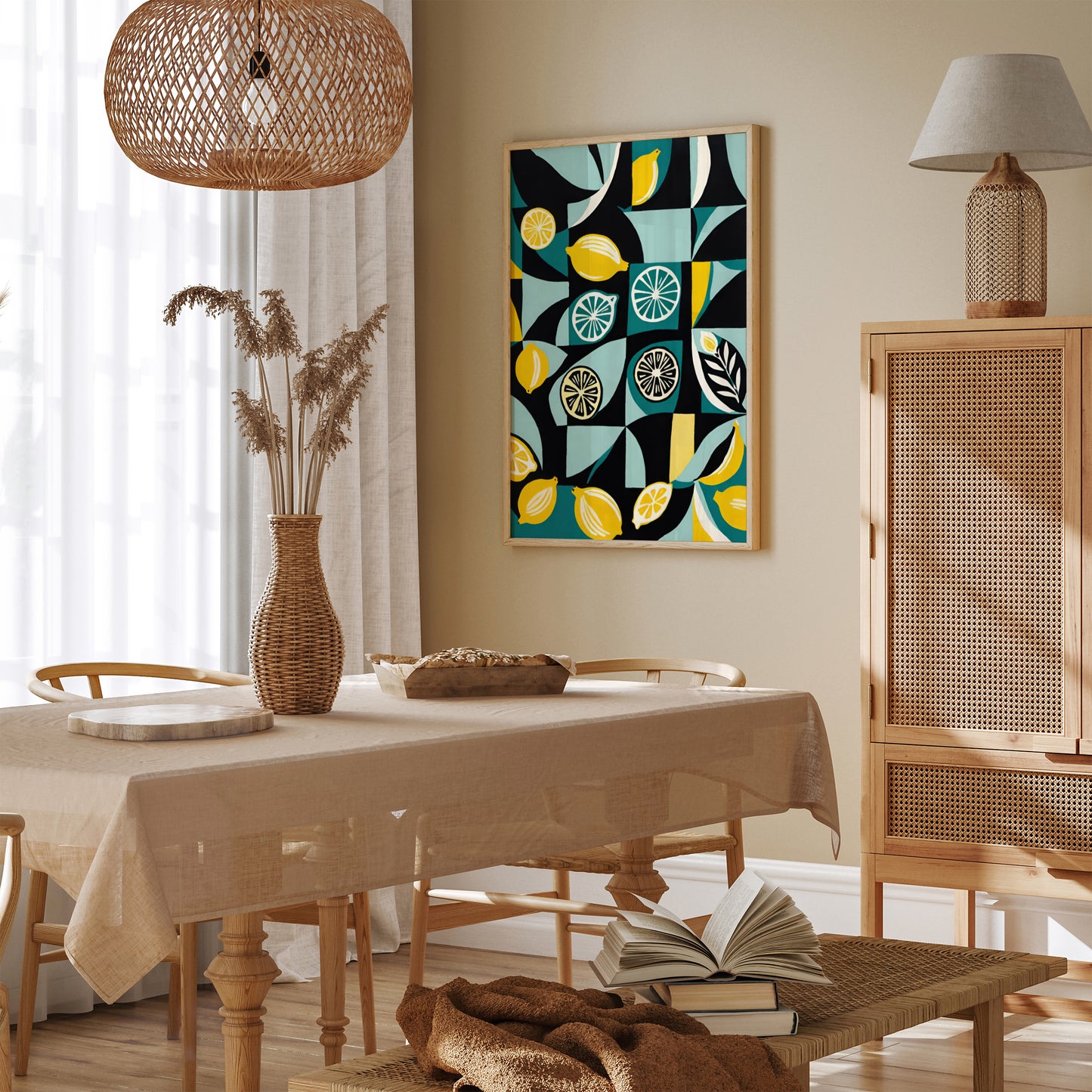 Retro Abstract Lemon Kitchen Wall Art