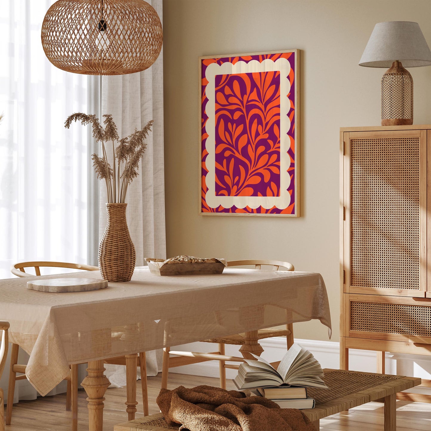 Bold Botanical Leaf Poster - Purple Orange Abstract Wall Art