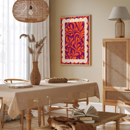 Bold Botanical Leaf Poster - Purple Orange Abstract Wall Art