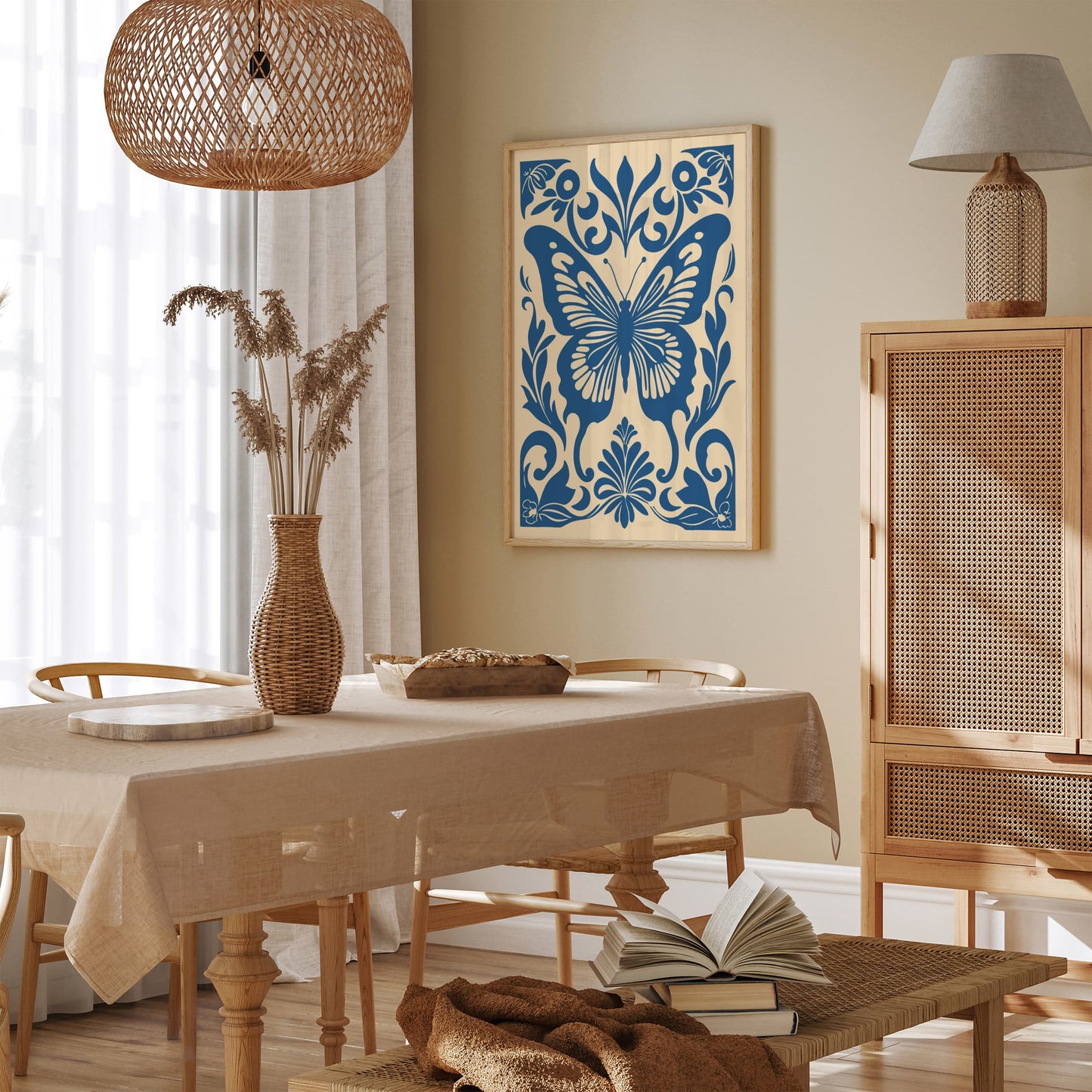 Blue Butterfly Rococo Style Poster
