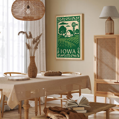 Green Iowa Travel Poster