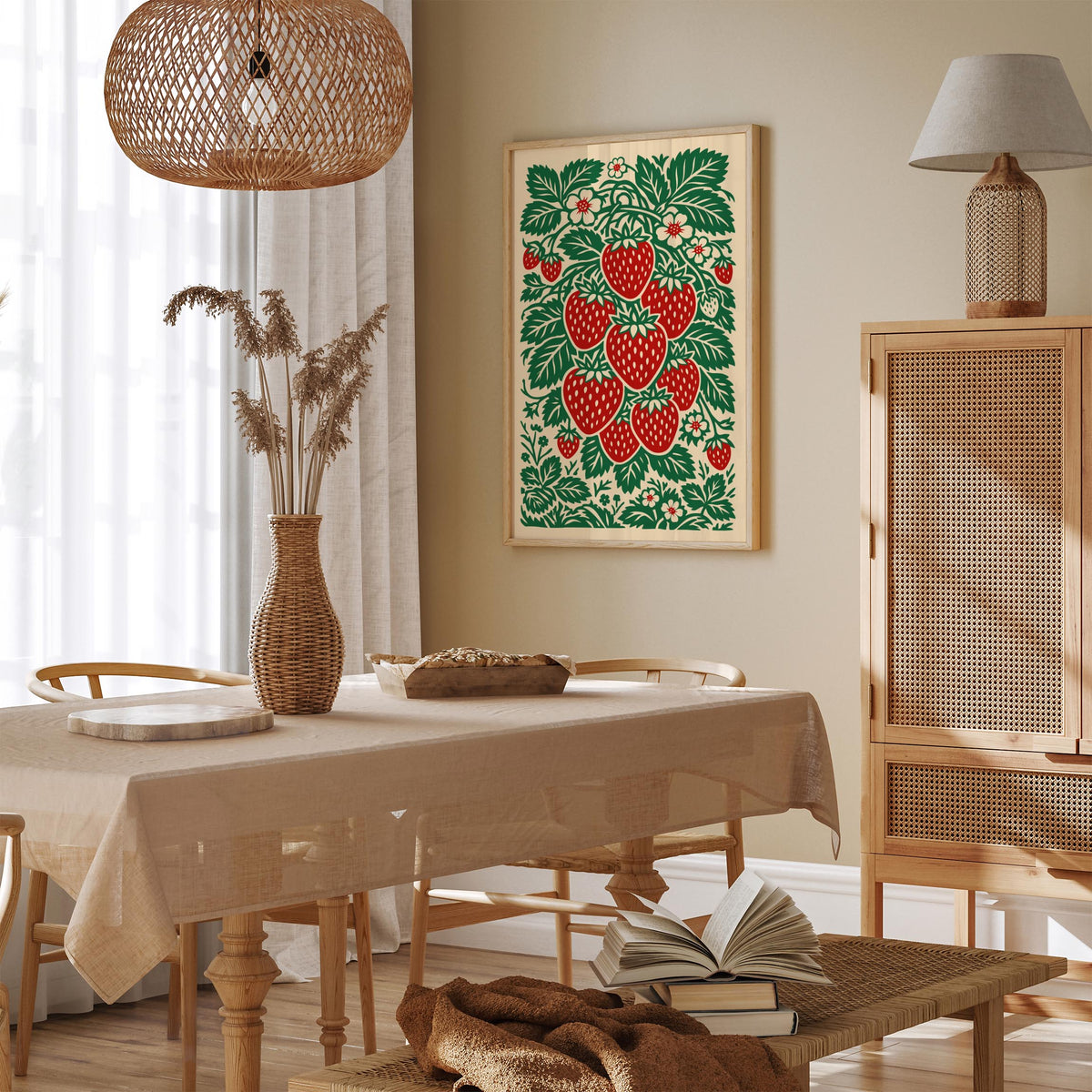 Linocut Style Strawberry Poster