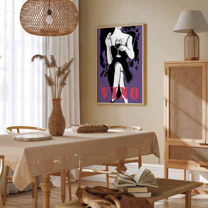 Vino Retro Purple Wall Art for Kitchen Decor