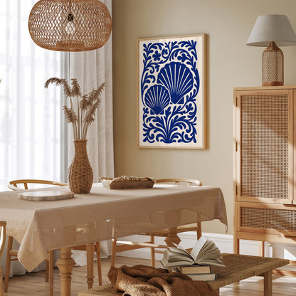 Blue Seashells Poster - Rococo Floral Ornament Wall Art
