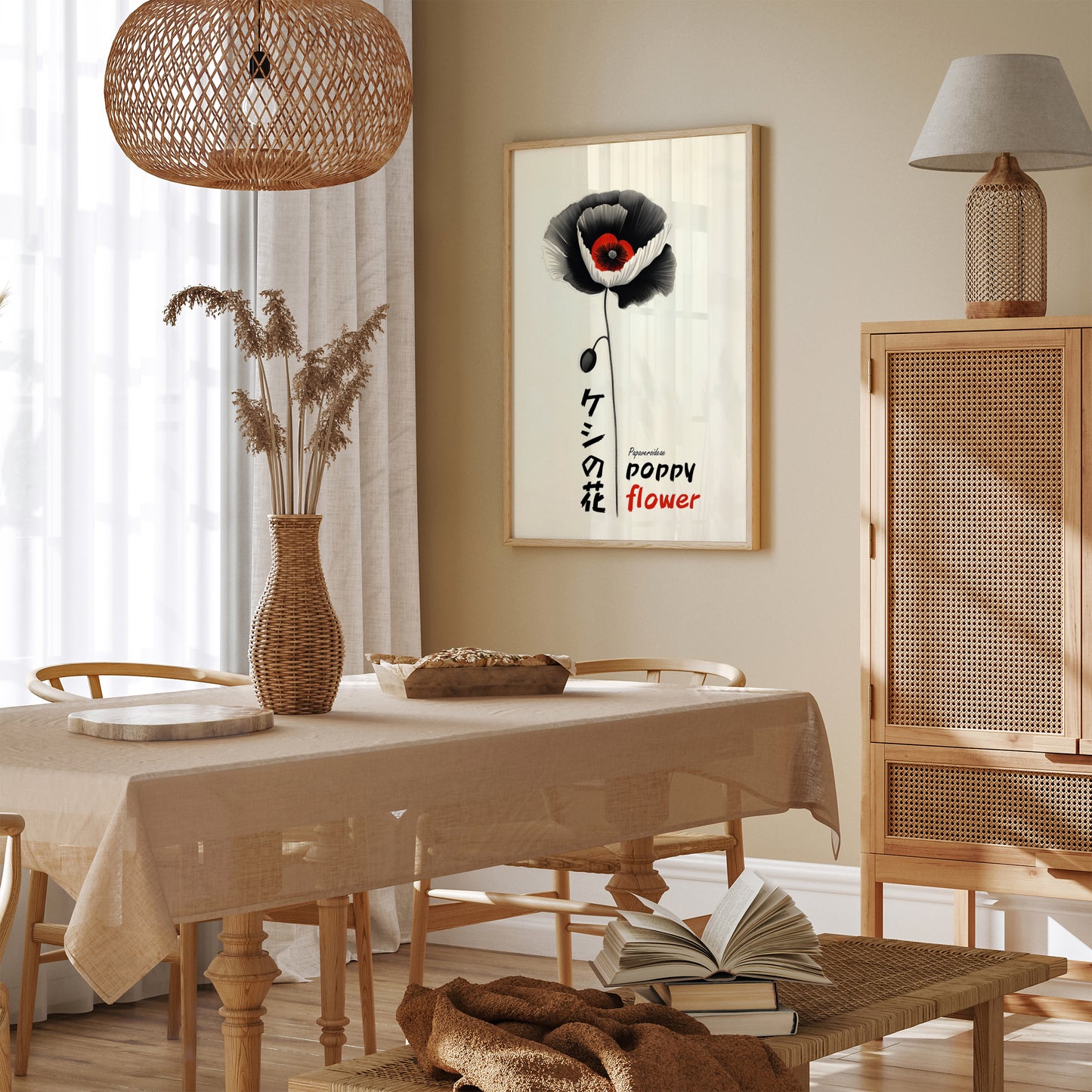 Japanese Poppy Flower Ink Poster