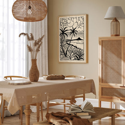 Black Ink Minimalist Tropical Landscape Poster
